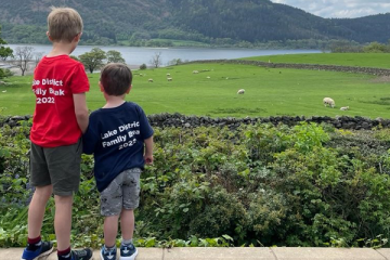 Two boys looking at landscape