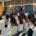 Esther Thomas briefing families in Brunei